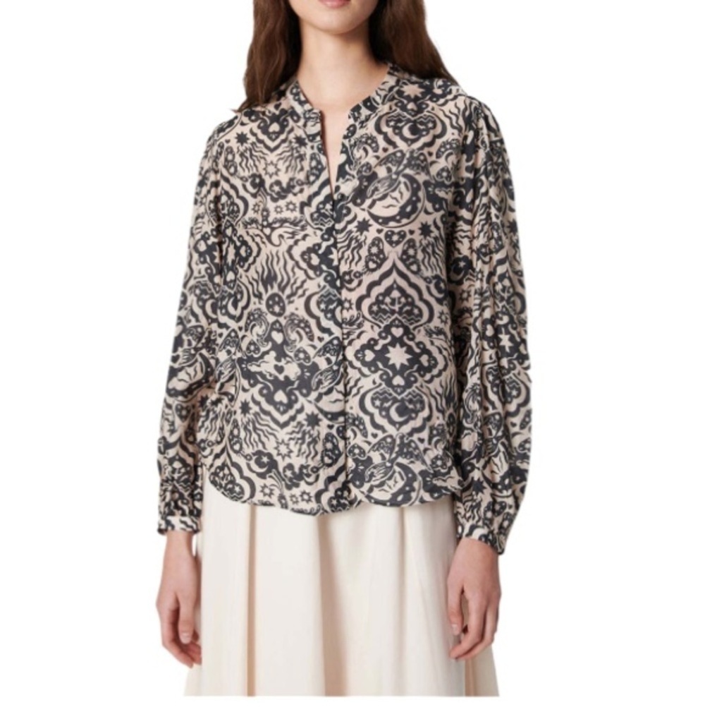 Chufy Gardenia Blouse Lightweight Voile Stencil Print NWT Top Button Front
